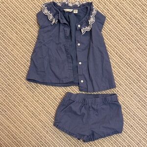 Janie and Jack Blue Top with White Embroidery